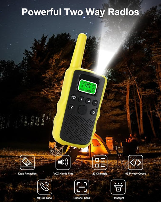 Walkie Talkies Long Range for Adult Kids, Rechargeable 2 Way Radio 22 FRS Channels with LED Flashlight USB-C Cable Li-ion Battery, Handheld Walky Talky VOX for Camping Hiking - 2 Pack