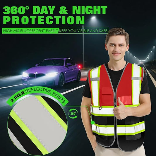 BeautyWill 10 Pack Custom Logo Safety Vest ANSI Class 2 High Visibility Reflective Vest Personalized Construction Vest Bulk