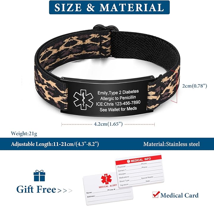 VNOX Medical Alert Bracelets for Men & Women Kids with Free Engraving Adjustable Stainless Steel Mesh Emergency Medical ID Bracelets Wristband