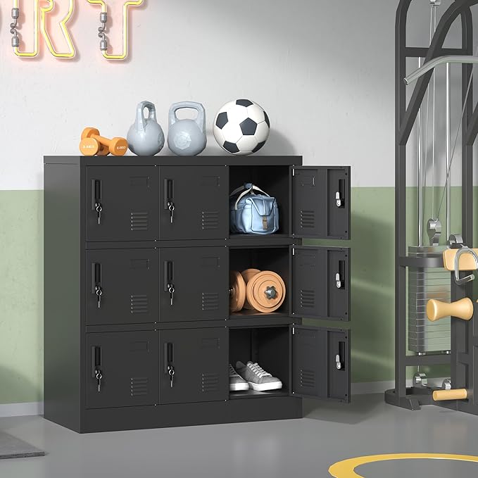 Metal Lockers for Employees 9 Doors,Office Storage Locker, Employee Steel Locker Cabinet with Lock,Staff Locker with Keys Storage Cabinet for Gym Home Office School Garage,Assembly Required