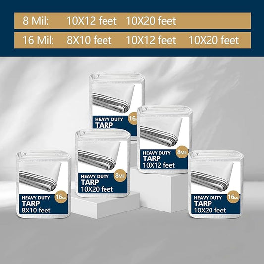 10X20 Feet Thickened Waterproof Tarp, 16 Mil Heavy-Duty Trap, Tarpaulin Cover for Camping, Emergency Rain Shelter, Outdoor Gear Protection, UV Resistant, Reinforced Grommets.