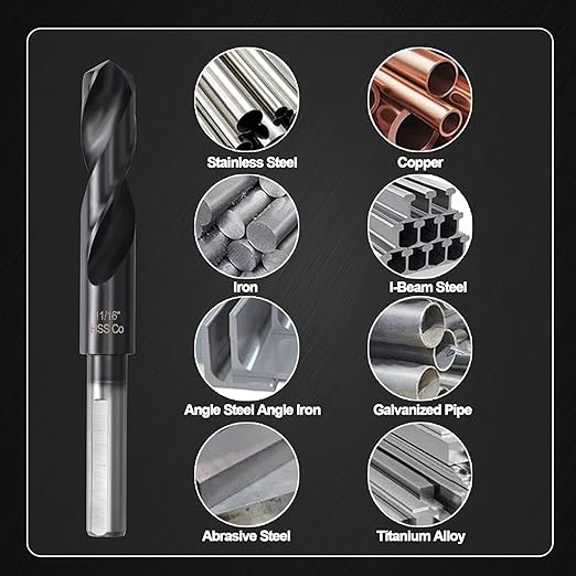 11/16 Drill Bit for Metal and Hardened Steel, 1/2 Inch Reduced Shank M35 Cobalt HSS Twist Heavy Duty Drill Bits, with Index Storage Case