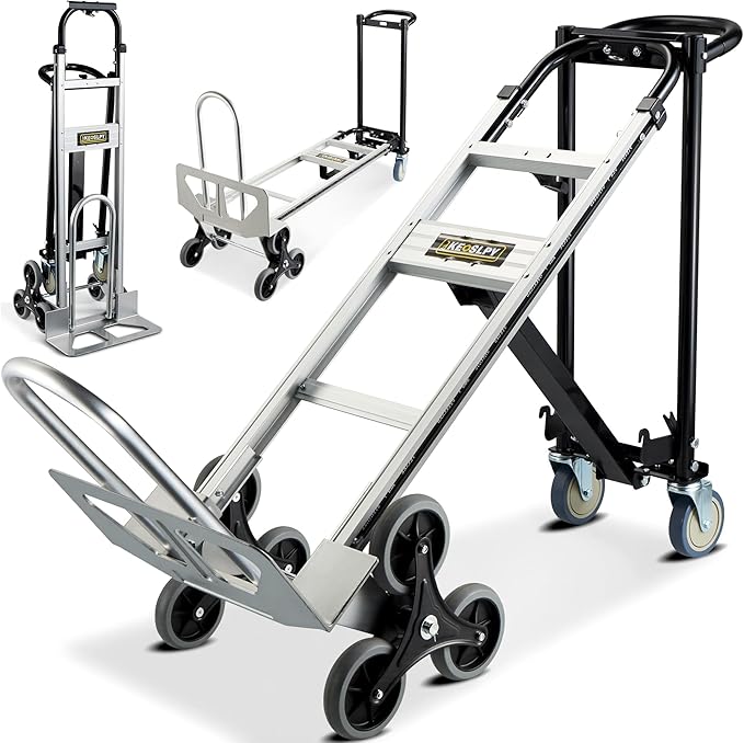 3 in 1 Convertible Hand Truck 1000 LBS Capacity, Industrial Heavy Duty Hand Truck Dolly Cart, Aluminum Stair Climbing Utility Trolley Platform Cart with Wheels for Transport & Moving