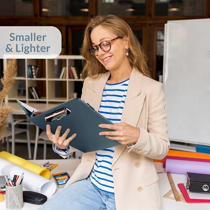 SKYDUE 3 Ring Binder with Clipboard 1 Inch, 13.2" × 10.2" PU Clipboard Binder with Notepad & 5 Dividers with 5 Pockets, Labels, Clipboard Folder Great for School Office(Fit Letter Sized Paper)
