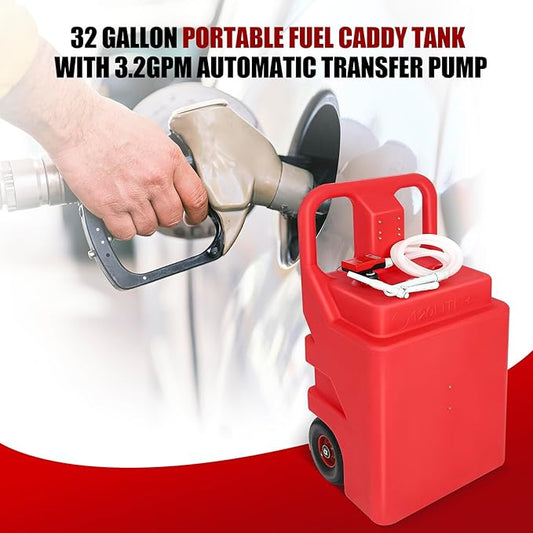 32 Gallon Portable Fuel Caddy Tank with 3.2GPM Automatic Transfer Pump ,12V / 4AA Battery Powered,6.5 ft Hose Diesel Transfer Tank for Gasoline Diesel Fuel & DEF/Urea Liquid