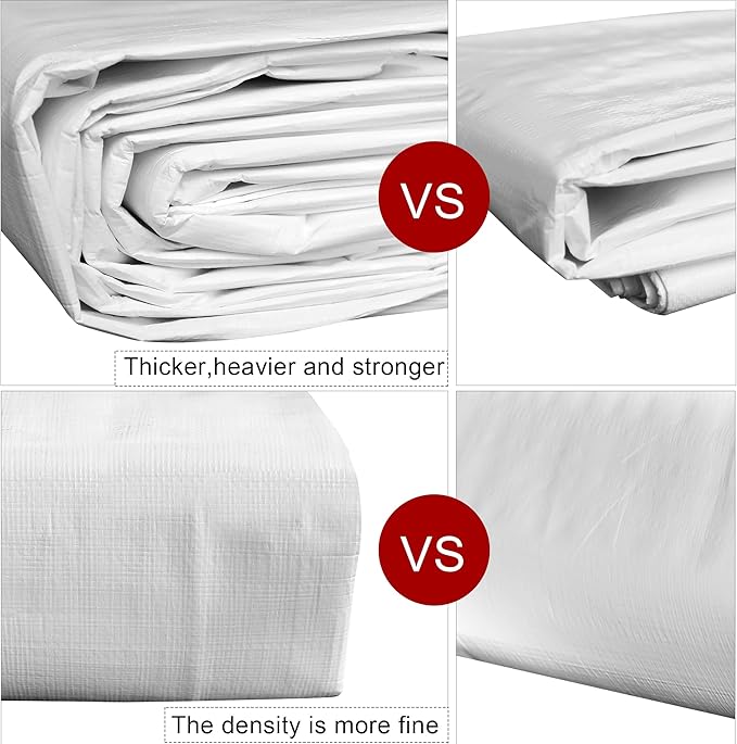 STARPYNG-12 Mil White 6x8 Feet Tarp-Heavy Duty Poly Tarp-Cover,Waterproof, UV Resistant, Weather Resistant, Cover Cars, Boats, Courtyards,Camping