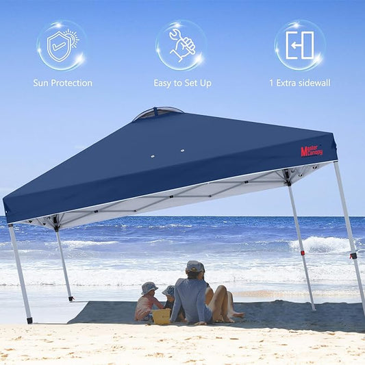 MASTERCANOPY Durable Pop-up Canopy Tent with 1 Sidewall (10'x10',Navy Blue)