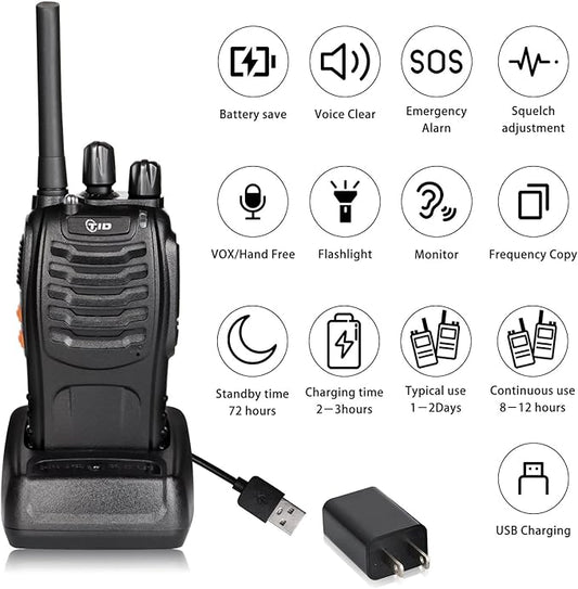 TIDRADIO Walkie Talkies Long Range 6 Pack, Rechargeable Two Way Radios for Adults with Earpiece, 22 Channels Portable Radios with Flashlight for Jobsite, Outdoor Camping, Hiking
