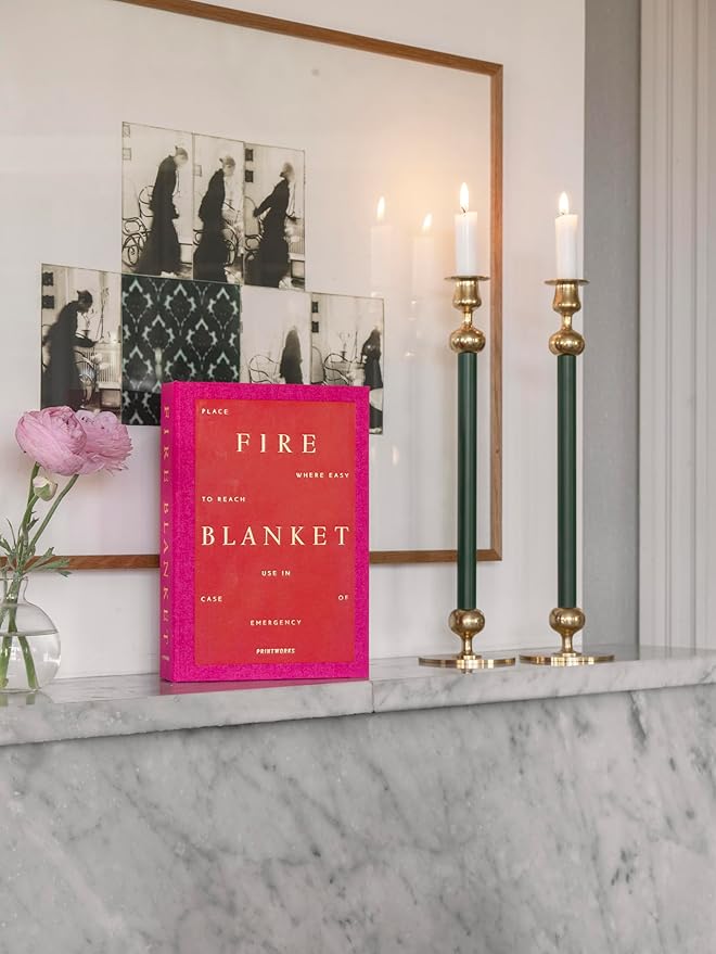 PrintWorks Cerise Fire Blanket for Home – Minimaslitc Emergency Safety Cover in Stylish Discreet Book-Style Storage Box