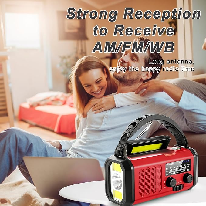 Emergency Crank Radio10000mAh/37000mWh AM/FM/NOAA Weather Radio , Solar/Hand Crank/USB Charging, LED Flashlight and Cell Phone Charger for Christmas gifts Outdoor, Camping & Home Emergencies