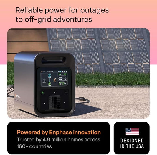 Enphase IQ PowerPack 1500 with 200 W IQ Portable Panel, 1500 W LFP Battery, 75-Min Fast AC Recharge, UL-Certified Solar Generator for Home Backup, Camping, Power Outage Essentials