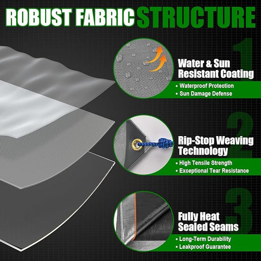 Sunvigor Tarp Waterproof 16x20Ft, Extra Thick 14 Mil Heavy Duty Tarp Cover, Tear & Fade Resistant, Outdoor Tarps with Brass Grommets and Reinforced Edges for Roof, Camping, Patio, Boat (Black/Brown)