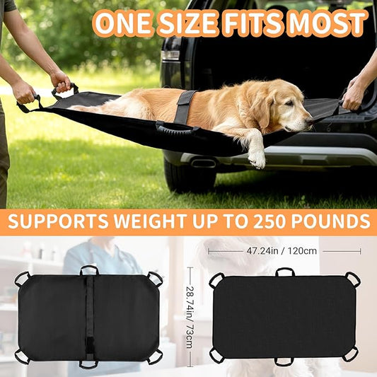 Geiserailie Transport Stretcher for Large Dogs with 6 Handles 47" L x 29" W Animal Folding Emergency Transport Carrier with Safety Strap, Max 250lbs (Black)