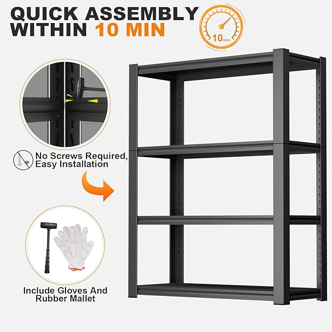 Metal Shelves,Garage Storage Shelves Heavy Duty,4 Tier Shelving Units and Storage,Metal Storage Racks Load 2000lb,Warehouse,Basement,Black