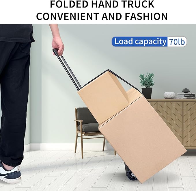 Folding Hand Truck,Portable Platform Luggage Cart Collapsible Dolly with 2 Wheels & 2 Ropes,Utility Portable Expandable Large Chassis Collapsible for Moving Airport Travel Luggage Office Use,Black