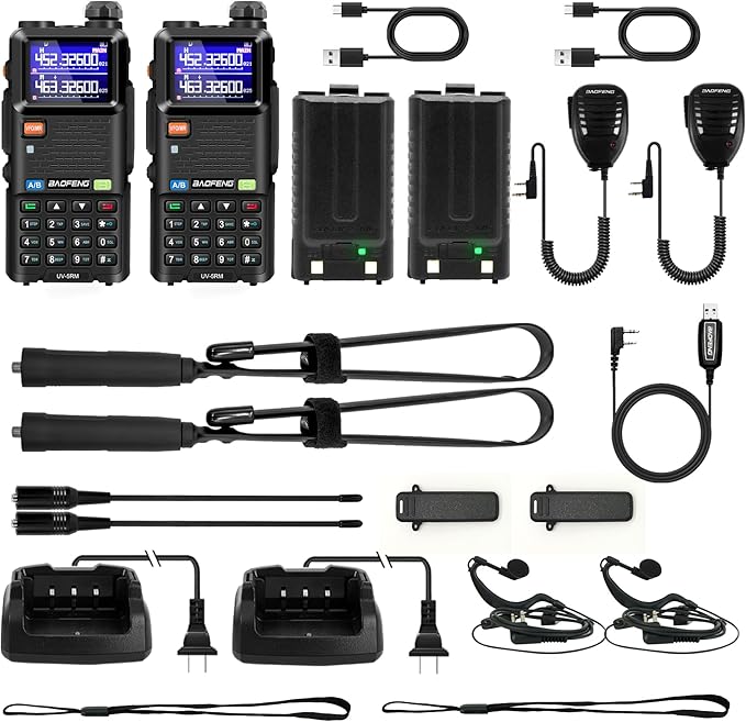 BAOFENG 5RM Ham Radio 10W Long Range Handheld NOAA Weather Receiver 2500mAh Battery UV-5RM Radio with Programming Cable,Speaker Mic,Tactical Antenna,Type-C Charging,2Pack
