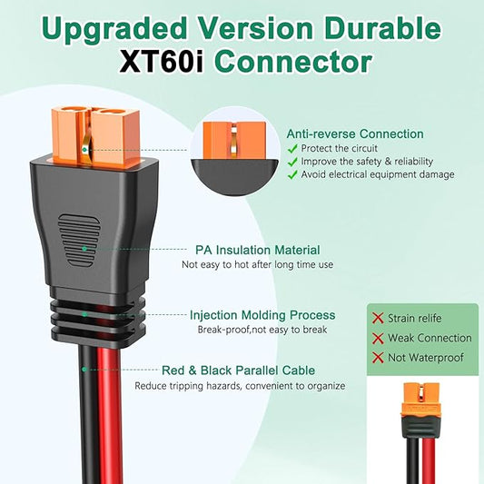 Hiutgowt12AWG XT60i Solar Cable 30FT, Solar to XT60i Cable 3 10 15 20 25 40 50FT, Solar Panel Connector to XT60i Adapter Cable, XT60i Solar Charging Cable for Portable Power Station - 30Ft