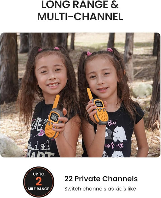 FOREDOM Walkie Talkies for Kids Walkie Talkies Long Range for Boys Age 3 to 12 Year Old Birthday Toys with Flashlight, Lanyards, 2 Pack - Orange