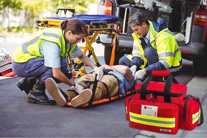 REDCUBE Emergency Bag - First Aid Bags Empty - First Responder Bag for Trauma, Professional Multiple Compartment Kit Carrier For Emergency Medical Supplies (Red)
