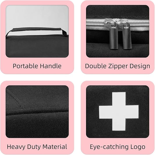 First Aid Bag Empty, Small Medicine Bag Portable Medical Supplies Organizer for Travel, Home, Office, Car, Outdoor, Camping, Hiking (Black)