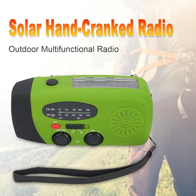 2000mAh Wind Up Radio, Portable Solar Emergency Radio with SOS Alarm, AM FM Weather and Torch, for Power Outage Camping Hiking (Green)