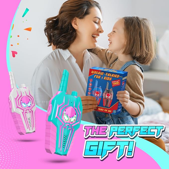 Walkie Talkies for Girls Rechargeable: Christmas Birthday Toys Gifts for 3 4 5 6 7 8 9 Year Old Girls Toys Ages 6-8 Kids Stocking Stuffers Walkie Talkies 2 Pack Outdoor Toy for 3-12 Year Old Girl Gift