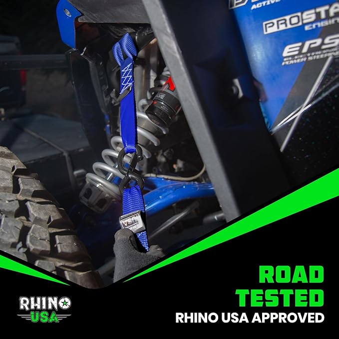 Rhino USA Soft Loop Tie Down Straps (4-Pack) - 1.6 Inch x 17 Inch (5,000 lbs Break Strength) Heavy Duty Motorcycle Handlebar Straps for use with Ratchets for ATV, UTV, Dirt Bike (Blue)