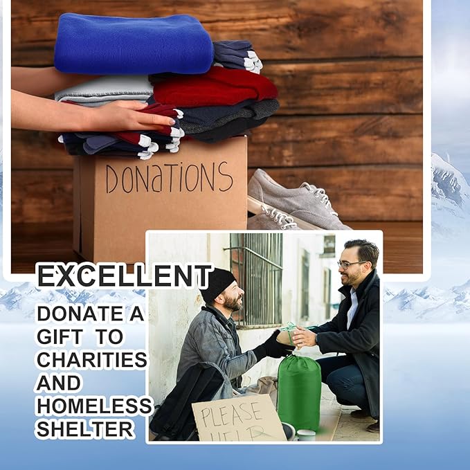 Tranqun 30 Pcs Bulk Sleeping Bags for Homeless Adults, Cold Weather Camping Sleeping Bag Liner with Winter Beanies and Gloves, Waterproof Lightweight for Backpacking Emergency Supplies