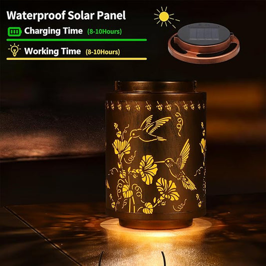 2 Pack Solar Lanterns Outdoor Waterproof Garden Decor Birthday Gifts for Women Mon Grandma Metal Hanging Solar Lights Decoration for Outside LED Lanterns for Yard Patio(Hummingbirds)