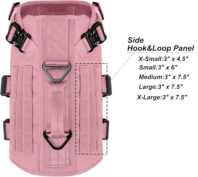 ICEFANG GN3 Tactical Dog Harness for X-Large Dogs, 6X Quick-Release Buckles,Dog Molle Vest with Handle,3/4 Body, Hook and Loop Panel for ID Patch,No Pulling Front Clip (XL (Chest: 31"-40"), Pink)