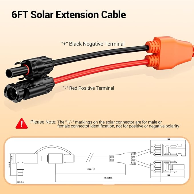 Solar Connector to DC 8mm Adapter Cable, 6FT 12AWG+14AWG Solar Cable with DC8020/7909 Compatible for Jackery Explorer 160 240 500 GZ Yeti BLUETTI Portable Power Station, Solar Generator, Solar Panel