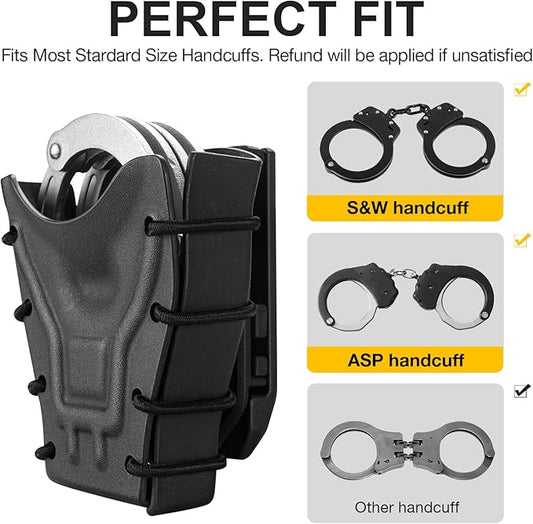 Handcuff Case Compatible with ASP, Chain, Hinged, and Rigid Folding Handcuffs – OWB Kydex Cuff Holder with Belt Clip or MOLLE Mount – Fits 1.5"-2.25" Belts – Black/Basketweave Options