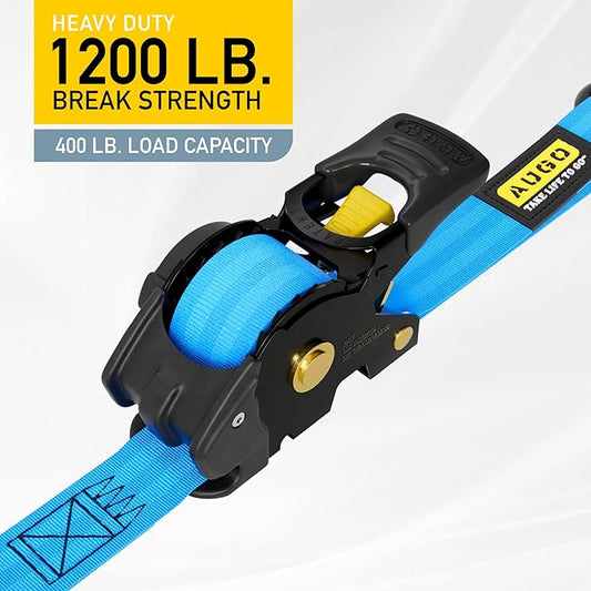 AUGO Retractable Ratchet Straps | 2 Heavy Duty Ratchet Straps Self Retractable Tie Downs with Soft Loops & Storage Bag for Motorcycle, Truck, Trailer, Cargo Van | 1200 Lb Break Strength 1” x 10’