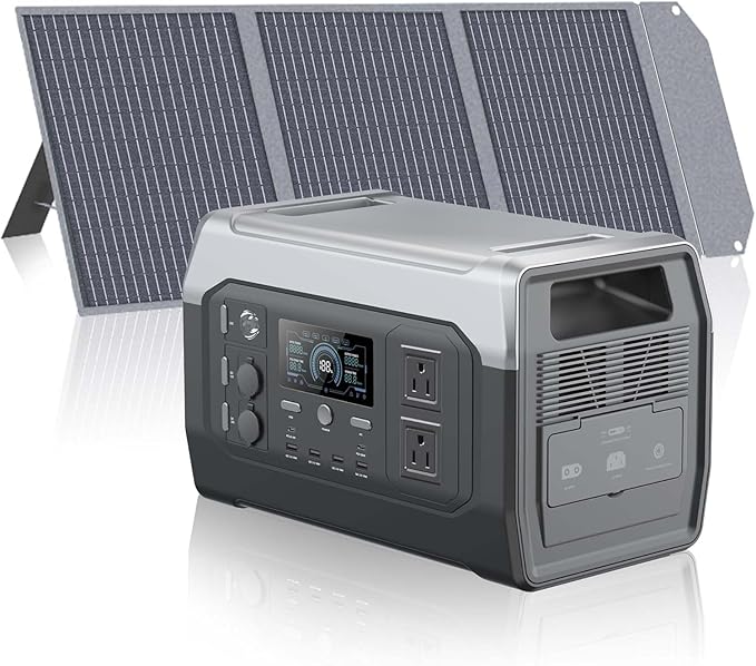 1600W Solar Generator with 100W Solar Panel,1024Wh Portable Power Station LiFePO4 Battery for Outdoor Camping RV Travel