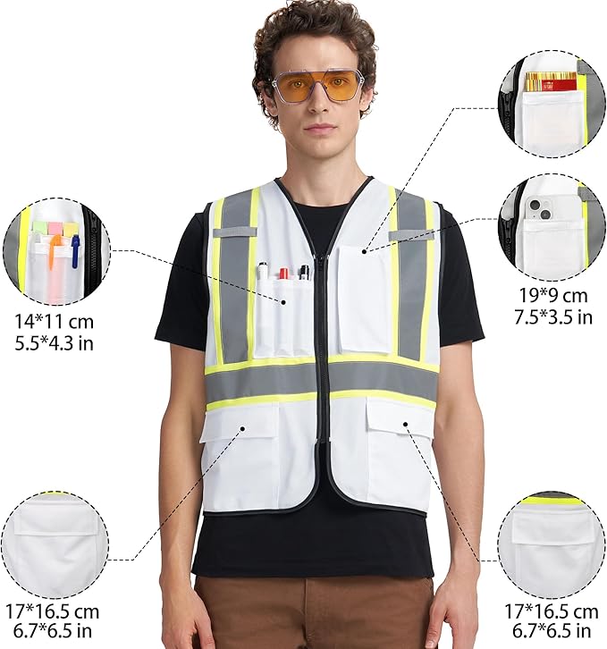 A-KSAFETY High Visibility Safety Vest for Men Women with Pockets and Zipper