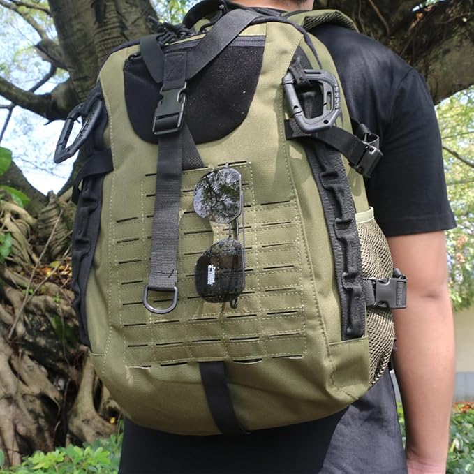 Military Tactical Backpack For Men Laser-Cut Molle Daypack 3 Day for Hiking,Working,Travel (black green)