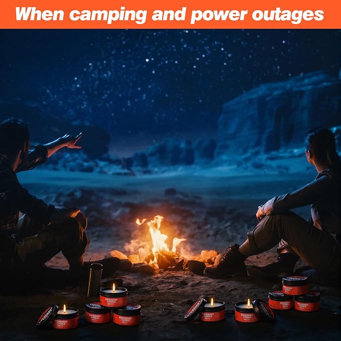 Chuarry 24 Pcs Emergency Candle Bulk 24 Hours Long Burning Survival Soy Wax Candles for Power Outages Camping Hunting Outdoor Activities (Black)