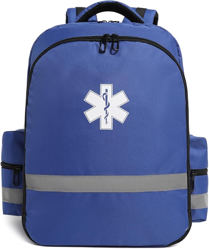 First Aid Backpack - Empty First Responder Bag for Trauma Medical Kit - Safety Backpack - Paramedic Bag - Blue