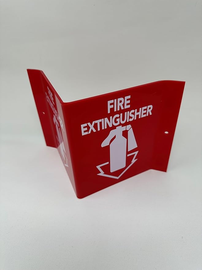 9" Width x 6" Height x 4" Depth Acrylic, White on Red Standard FIRE EXTINGUISHER "V" Sign