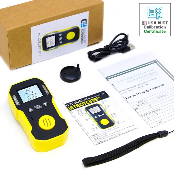 Hydrogen Cyanide Gas Detector (HCN) | USA NIST Calibration & Certificate | USB Recharge | Sound, Light and Vibration Alarms | 0-50ppm HCN |
