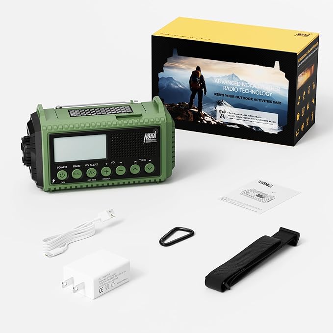 NOAA Weather Radio 12000mAh - Emergency Radio Hand Crank Solar Battery Operated Portable AM/FM Shortwave Radio with USB-C Charger, Flashlight, SOS Alert for Home Outdoor Hurricane Survival