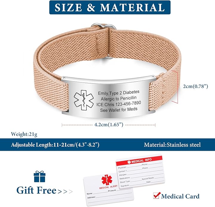 VNOX Medical Alert Bracelets for Men & Women Kids with Free Engraving Adjustable Stainless Steel Mesh Emergency Medical ID Bracelets Wristband
