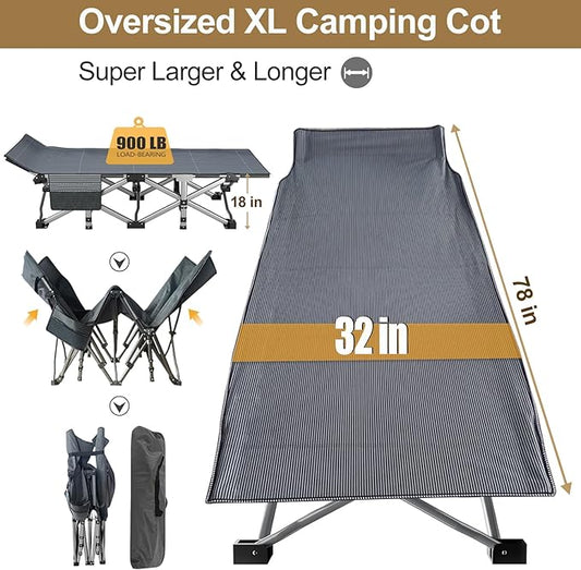 DoCred Oversized XXL Folding Camping Cot with Mattress, 2 Pack Heavy Duty Sleeping Cot Bed Portable Adults Outdoor Bed with Carry Bag, Travel Camp Cots