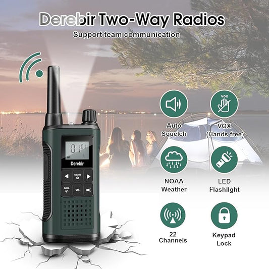 Walkie Talkies Long Range for Adults-2 Pack Rechargeable Walkie Talkies 22 FRS Channels 2-Way Radios with NOAA Weather Alert,VOX,Flashlight and 1500mAh Li-ion Battery for Family Camping Hiking