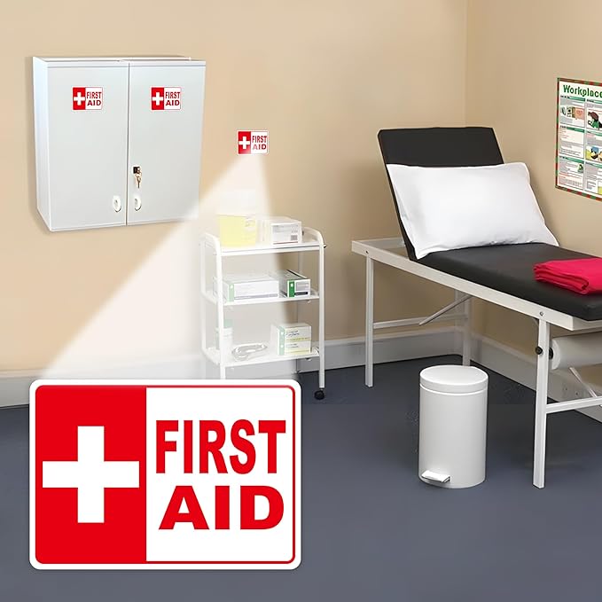 3PCS First Aid Sign Sticker for Home,Self-Adhesive Waterproof First Aid Decals for First Aid Boxes, Emergency First Aid Kit Supplies for Car, Office or Business 5.7"x4"