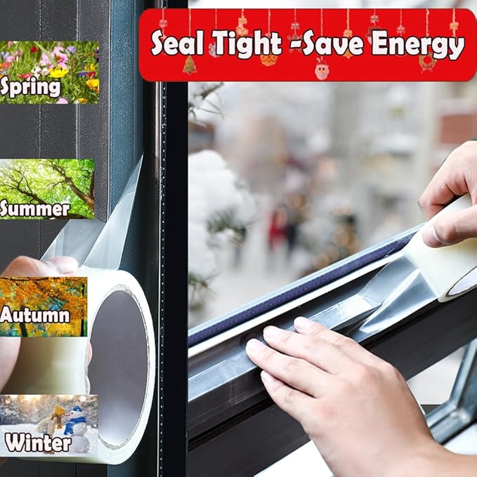 MRPAPA 2 Inch x 90 FT Window Sealing Tape,Airtight Insulation Tape That Blocks Drafts Residue-Free Clear Weather Stripping Windproof for Window/Door/Car (2)