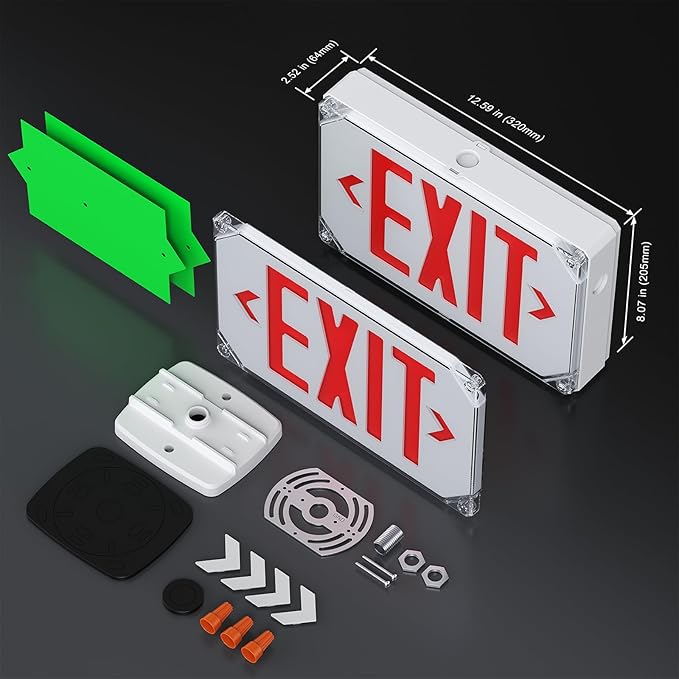 Wet Location Exit Sign,Exterior Weatherproof LED Exit Light with Battery Backup,Switchable Red/Green Colors,Double Sided Emergency exit sign,Outdoor Waterproof Hardwired Emergency Exit Light,120V/277VAC,UL Listed(2 Pack)