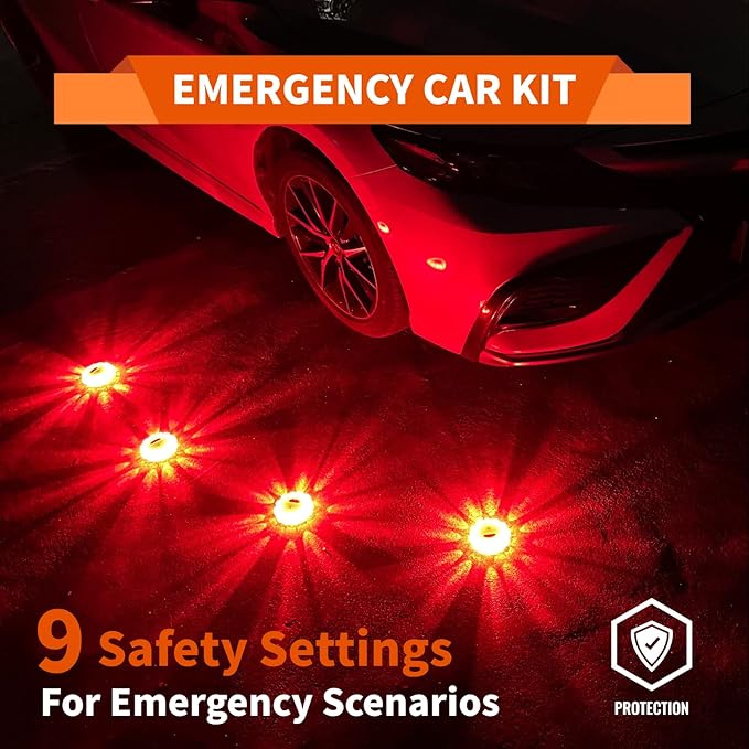 6-Pack LED Road Flare Car Emergency Kit,Magnetic Base & Hook Road Flares Safety Light With 9 Flashing Modes,Roadside Flares Emergency Lights For Vehicles (6 Pack)