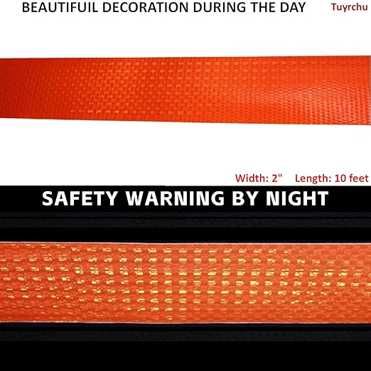 Industrial Reflective Tape Orange 2 inch Wide, Outdoor Waterproof High Visibility Safety Warning Adhesive Reflector Strips (10 feet)