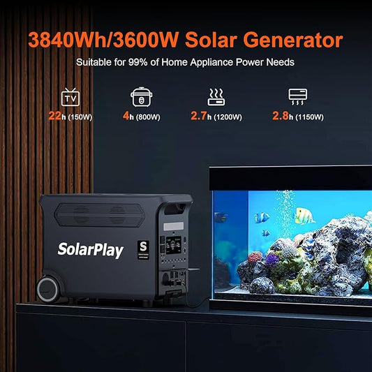 SolarPlay Portable Power Station, 3600W Power Station LiFePO4 Battery Solar Generator for Home Backup, Power Outages, and Camping